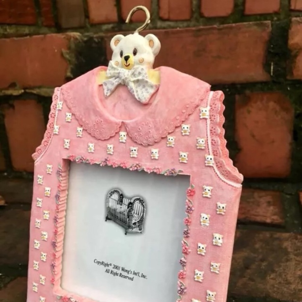 BABY PHOTO FRAME PINK DRESS NEW! FEAT. BEAR